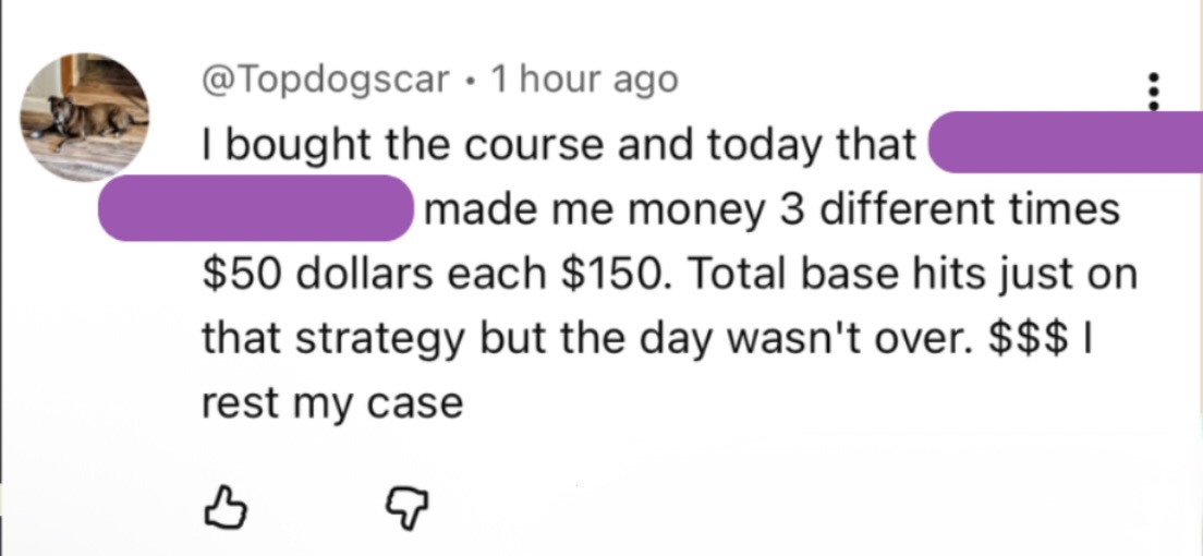 Student testimonial screenshot