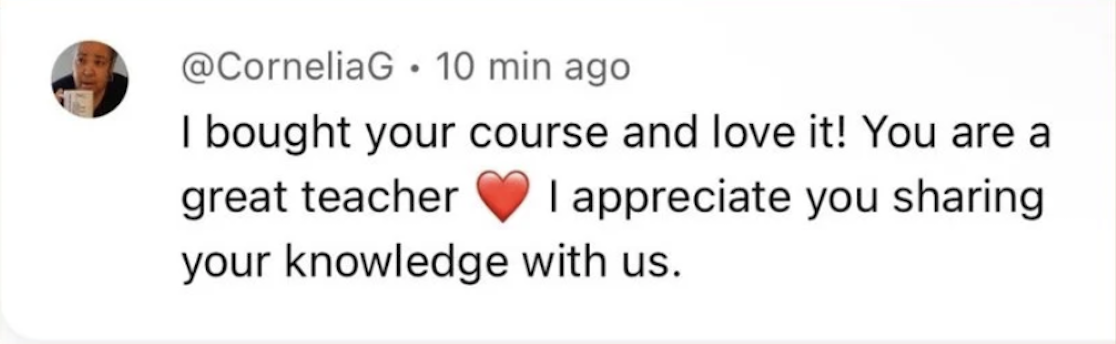 Student testimonial screenshot