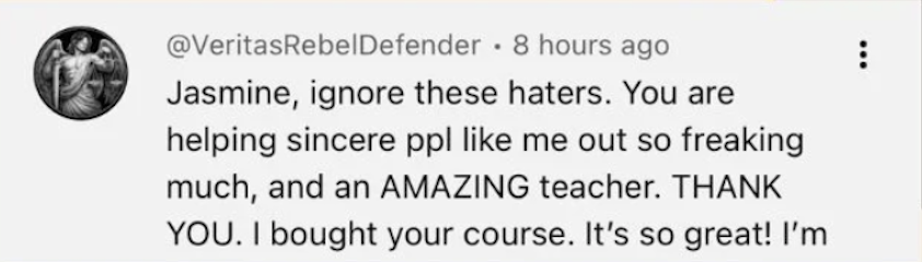 Student testimonial screenshot