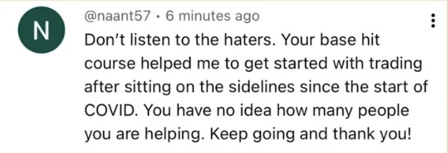 Student testimonial screenshot