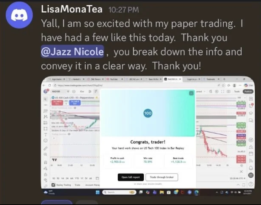Student testimonial screenshot